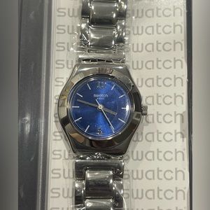NEW! Swatch Littlesteel Watch YSS331G Blue Dial Silver-Colored Stainless Steel